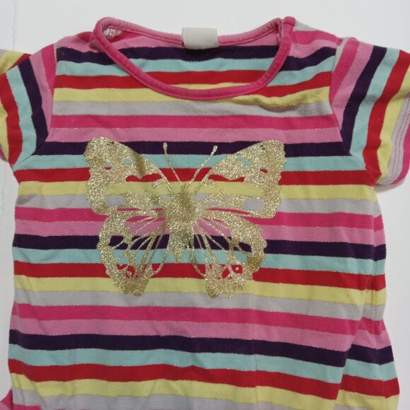 H&M HM Gold Butterfly Light Jersey Knit Dress Sz 9-12 Months Rainbow Stripe - Picture 4 of 8